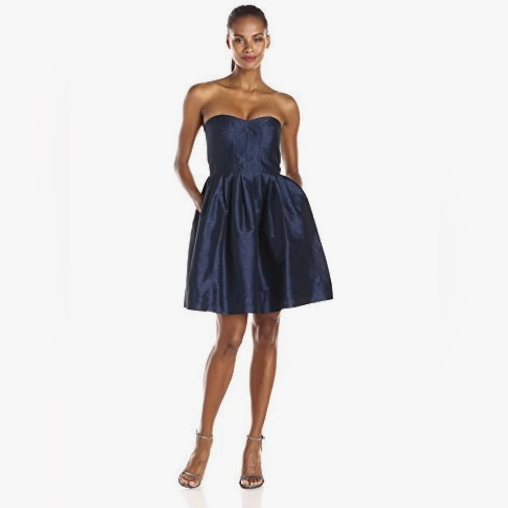 Donna Morgan Blue Strapless Pleated Cocktail Dress Size 14